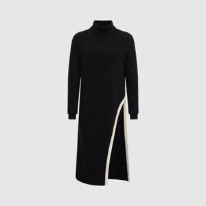 Reiss Elle Roll Neck Split Hem Tunic Sweater Black Wool Cashmere